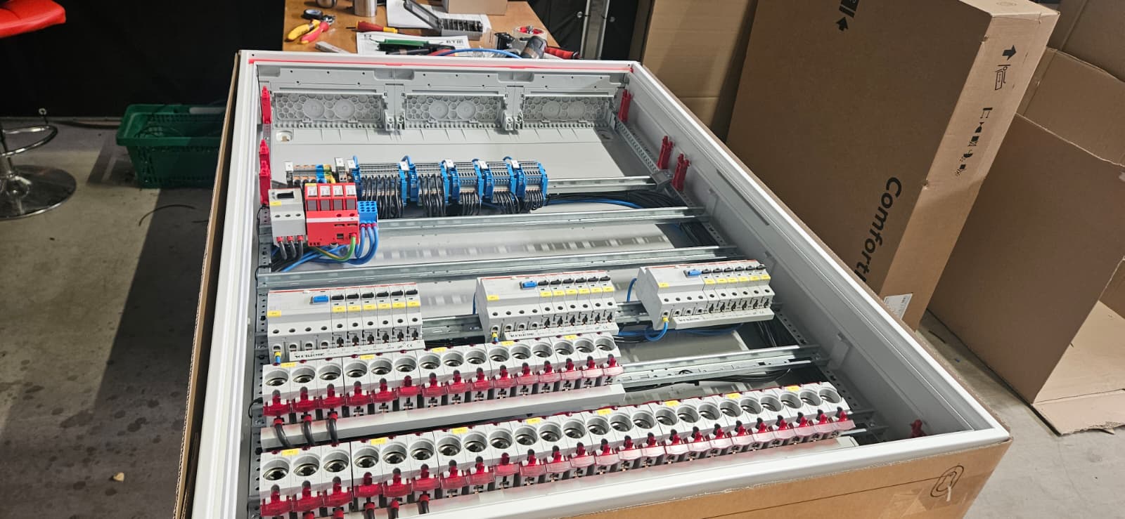 Tablou electric asamblat în atelier